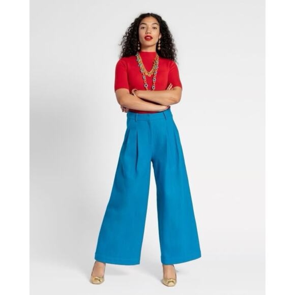 Frances Valentine Bossy Pant Wide Leg Wool Turquoise Size 4 NWT
